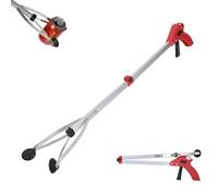 31.5 in Foldable Reacher Grabber Tool with Suction Cup, Aluminum Alloy Long Handle Pickup Grabber for Elderly Trash Picker, Red Extension Arm