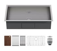 31.5-Inch Undermount Kitchen Sink Workstation, 16 Gauge 304 Stainless Steel Single Bowl Kitchen Sink with Cutting Board, Drying Rack, Roll-Up Rack and Drain Assembly