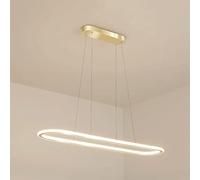31.5" Long Ring Pendant Light, Gold Metal Hanging Lamp, Slim Linear Suspension Lamps, Strip Dining Drop Lights, LED Chandelier for Dining Room, Kitchen Island