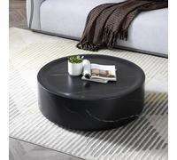 "31.5" Modern Black Round Coffee Table - Luxury Marble Circle Drum Design, Contemporary Center Table for Living Room & Apartment, Stylish Accent Side & End Table"