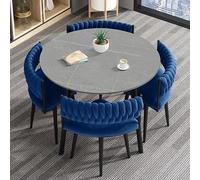 31.5" Round Dining Table and Chairs 5 Piece Negotiation Coffee Table Set, for Living Room, Office, Kitchen, Reception, wood color, Modern Minimalist Furniture(Color:Blue)
