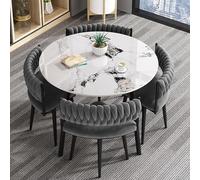31.5" Round Dining Table and Chairs 5 Piece Negotiation Coffee Table Set, for Living Room, Office, Kitchen, Reception, wood color, Modern Minimalist Furniture(Color:Grey)