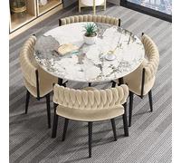 31.5" Round Dining Table and Chairs 5 Piece Negotiation Coffee Table Set, for Living Room, Office, Kitchen, Reception, wood color, Modern Minimalist Furniture(Color:Beige)