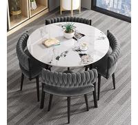 31.5" Round Dining Table Set - Modern Coffee Table & Chair Set Minimalist Design for Living Room Office Kitchen - Stylish Wood Finish with Gray Upholstery