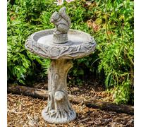 31.5' Tall Stone Cast Garden Birdbath With Squirrel