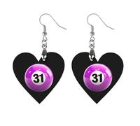 31 Bingo Lottery Ball Trendy Wooden Earrings for Women Boho Charms Studs Lightweight Dangle Drop Pendant Love