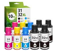 31 Ink 32XL Black Ink Bottle Set for Smart Tank 7602 6001 5101 7301 Ink Refill Compatible with HP 31 Ink 32XL Black Ink Bottle Set for Smart Tank 651 5000 5103 7001 5102 7002 7006 Printers, 10 Pack