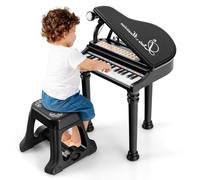 31 Keys Kids Piano and Stool Set, Kids Electronic Keyboard with Microphone, LED Teaching Mode and Record Playback, Toddlers Musical Instrument for Boys Girls 3+ Years Old (Dark)