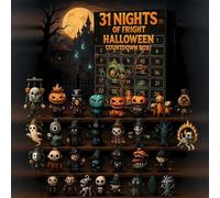 31 Nights of Fright, Halloween Countdown Box with Figurines, Halloween Advent Calendar 2025, Scary Doll Collectible Horror Figures, Mini Hanging Charms, Halloweens Decorations Surprise (Black-A)