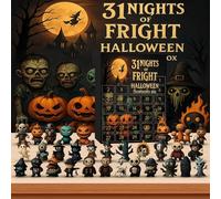 31 Nights of Fright, Halloween Countdown Box with Figurines, Halloween Advent Calendar 2025, Scary Doll Collectible Horror Figures, Mini Hanging Charms, Halloweens Decorations Surprise (Black-B)