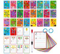31 PCS Alphabet Flash Cards, Double-sided Printing Dry Erase Letters Sight Words and Number Learning Cards Letter Tracing Practice Cards for Preschool, Kindergarten (2 Reclosable Rings & 2 Markers)