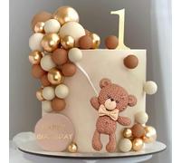 31 PCS Brown Bear Colorful Balloons Balls Cake Toppers for Birthday Baby Shower Party Decorations Supplies (khaki)