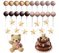 31 PCS Cake Balls Decoration, Cute Baby Shower Cake Decorations, Teddy Bear Cake Toppers with Balls and Stars Decorating Set for Baby Shower Birthday Party