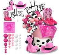 31 PCS Cowgirl Cake Decorations Hat and Boot Cake Toppers for Western Theme Birthday Baby Shower Cowgirl Party Supplies