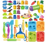 31 Pcs Dough Tools, Dough Play Tools Set + Kitchen Spaghetti Maker Machine Clay and Dough Accessories with Rolling Pins, Clay Cutters, Safety Scissors, 3D Dino & Animal & Fruit Molds