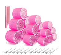 31 PCS Hair Rollers Set, 18 Pcs Self Grip Hair Rollers Include 64mm 44mm 36mm, 12 Clips, 1 Combs for Long Medium Short Hair, DIY Hair Styling, Salon Hairdressing Rollers Tools (Pink)