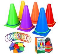 31 PCS Outdoor Carnival Games, 3 in 1 Bean Bag Ring Toss Games for Kids Birthday Party, Plastic Soft Cones Yard Lawn Game for Family Party