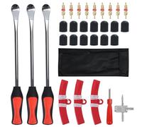 31 Pcs Tyre Lever Tool Set, 31cm Motorbike Tyre Levers for Bicycles Spoons, with Car Wheel Rim Protectors,4-in-1 Valve Key,Wrench,Valve Cores,Core Caps, for Motor Bike Car Tire Repairing Changing