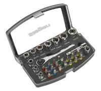 31 Piece Socket & Colour-Coded Bit Set - 1/4" Sq Drive Ratchet - Storage Case Loops Multi One Size