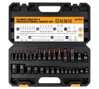 31-Piece Torx Bit Socket Set: Premium CR-V & S2 Alloy Steel, Star T8-T70 & E-Torx E4-E24, High Torque Laser Marked for Automotive Mechanic