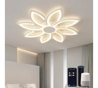 31" Smart WiFi Ceiling Lights Living Room Compatible with Alexa and Google Home, Modern Ceiling Lighting Dimmable with 8 Lamps Flower Petals, for Sitting Room, Lounge, White