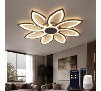 31" Smart WiFi Ceiling Lights Living Room Compatible with Alexa and Google Home, Modern Ceiling Lighting Dimmable with 8 Lamps Flower Petals, for Sitting Room, Lounge, Black