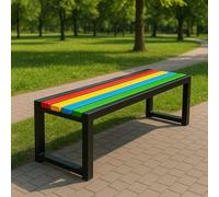 31" Weatherproof Outdoor Bench - Metal Backless Patio Seating for 2-4 People, Slatted Design, Ideal for Garden, Porch, Lawn & Backyard - Black Finish
