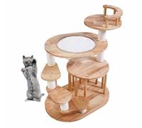 31" Wooden Cat Tower - Heavy Duty Cat Tree with Sisal-Covered Scratching Posts, Multi-Layer Design, Space Capsule Bed, Easy Assembly for Active Cats