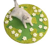 31 x 31 Inch 3D Garden Cat Scratcher Mat, Flower Sisal Cat Scratch Pad, Floor Cat Scratching Pads Rug for Indoor Cats, Protector for Wall&Carpets&Sofas, Green Moss Cat Claw Pad (White Flowers)