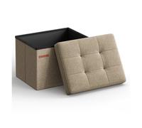 SONGMICS Storage Ottoman, Foldable Small Ottoman Foot Rest, 31 x 41 cm Foot Stool, Ottoman with Storage, Load up to 130 kg, for Living Room, Bedroom, Dorm, Camel Brown LSF102K51
