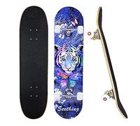 31" x 8" Complete Skateboard for 7 Layer Maple Deck Double Kick Deck Standard boards for Boys Girls Teens Adults Beginners (Blue)