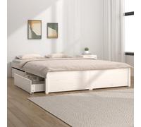 vidaXL Double Bed Frame with Four Drawers in White - Solid Pinewood Construction - Modern, Bohemian Design - With Sturdy Slats - Ideal for Bedroom