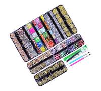 310g Complete Rhinestones Nails Art Supplies with 12 Grids Storage Case for Home Salon or Nails Shop Bulk Purchase Flat Back Glass Rhinestones