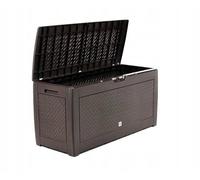310L Garden Storage Box Umber Plastic Outdoor Indoor Organizer Rattan Look Brown Patio Chest Modern Large