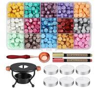 310Pcs Wax Seal Kit, WEWINK PLUS Sealing Wax Beads Set with Warmer, Melting Spoon, 6Pcs Candles,2Pcs Metallic Pens for Vintage Envelopes Letters Crafts, Decoration, 15 Colors