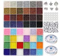 31200pcs Glass Seed Beads - 48 Colors, 2mm, 12/0 Size for Jewelry Making Kit with Letter Alphabet Beads, Elastic String Cord, Charms and Jump Rings