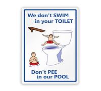 3130 Beware Danger Safety Sign,Funny Pool Sign We Do Not Swim in Your Toilet, Do Not Pee in Our Pool,Warning Metal Tin Sign 8x12 Inch
