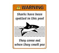 3130 Beware Danger Safety Sign,Humorous Pool Sign Warning Sharks Have Been Spotted in This Pool, They Come Out When They Smell Pee,Warning Metal Tin Sign 8x12 Inch