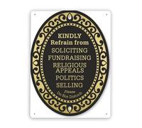 3130 Beware Danger Safety Sign,Kindly Refrain from Soliciting, Fundraising, Religious Appeals, Politics, Selling. Please Do Not Disturb,Warning Metal Tin Sign 8x12 Inch