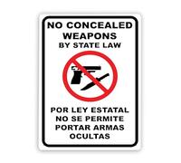 3130 Beware Danger Safety Sign,NO Concealed Weapons by State Law English Spanish,Warning Metal Tin Sign 8x12 Inch