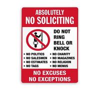 3130 Beware Danger Safety Sign,No Soliciting Absolutely No Soliciting Do Not Ring Bell Or Knock, No Excuses No Exceptions,Warning Metal Tin Sign 12x16 Inch