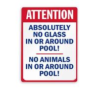 3130 Beware Danger Safety Sign,Pool Safety Sign Attention, Absolutely No Glass in or Around Pool, No Animals in or Around Pool,Warning Metal Tin Sign 12x16 Inch