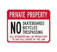 3130 Beware Danger Safety Sign,Private Property Sign No Skateboards, Bicycles, Trespassing. All Offenders Will Be Prosecuted to The Full Extent of The Law,Warning Metal Tin Sign 12x16 Inch