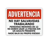 3130 Beware Danger Safety Sign,Spanish No Lifeguard on Duty Sign Advertencia No Hay Salvavidas Trabajando,Warning Metal Tin Sign 8x12 Inch