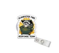 314PI Dumpster Fire Response Team 2" Badge Reels, Funny Dumpster Fire Sarcastic Alligator Clip Acrylic ID Badge Holder, Badge Lanyard, Raccoon Accessories DIY for Friend Nurses Doctors Co-Workers