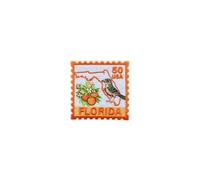 314PI Florida Postage Stamp Embroidery Patch, Size 3" Vintage Orange Blossom Flower & Mockingbird Bird State Map Patch, Iron on Patch for Backpack Clothes Accessories, Aesthetic Travel Souvenir Gifts