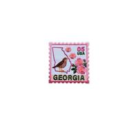 314PI Georgia Postage Stamp Embroidery Patch, Size 3" Cherokee Rose Flower & Brown Thrasher Bird State Map Patch, Iron on Patch for Backpack Clothes Accessories, Vintage Aesthetic Travel Souvenir Gift