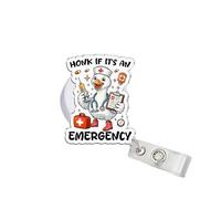 314PI Honk If It's an Emergency 2" Badge Reels, Funny Nurse Silly Goose Alligator Clip Acrylic ID Badge Holder, Badge Lanyard, Medical Scrub Accessories DIY for Friend Nurses Doctors Med Surgeons