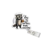 314PI I'm Doing My Best and That's Deeply Concerning 2" Badge Reels, Funny Raccoon Coffee Alligator Clip Acrylic ID Badge Holder, Badge Lanyard, Accessories DIY for Friend Nurses Doctors Co-Workers