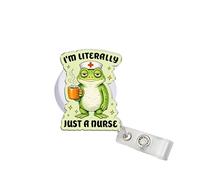 314PI I'm Literally Just A Nurse Frog 2" Badge Reels, Funny Meme Frog Coffee Alligator Clip Acrylic ID Badge Holder, Badge Lanyard, Mental Health Accessories DIY for Friend Nurses Doctors Co-Workers